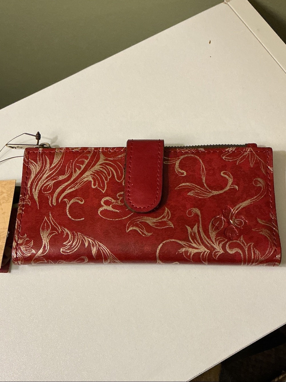 Patricia Nash NWT Western Wallpaper Nazari Red Leather Wallet Gold Accents
